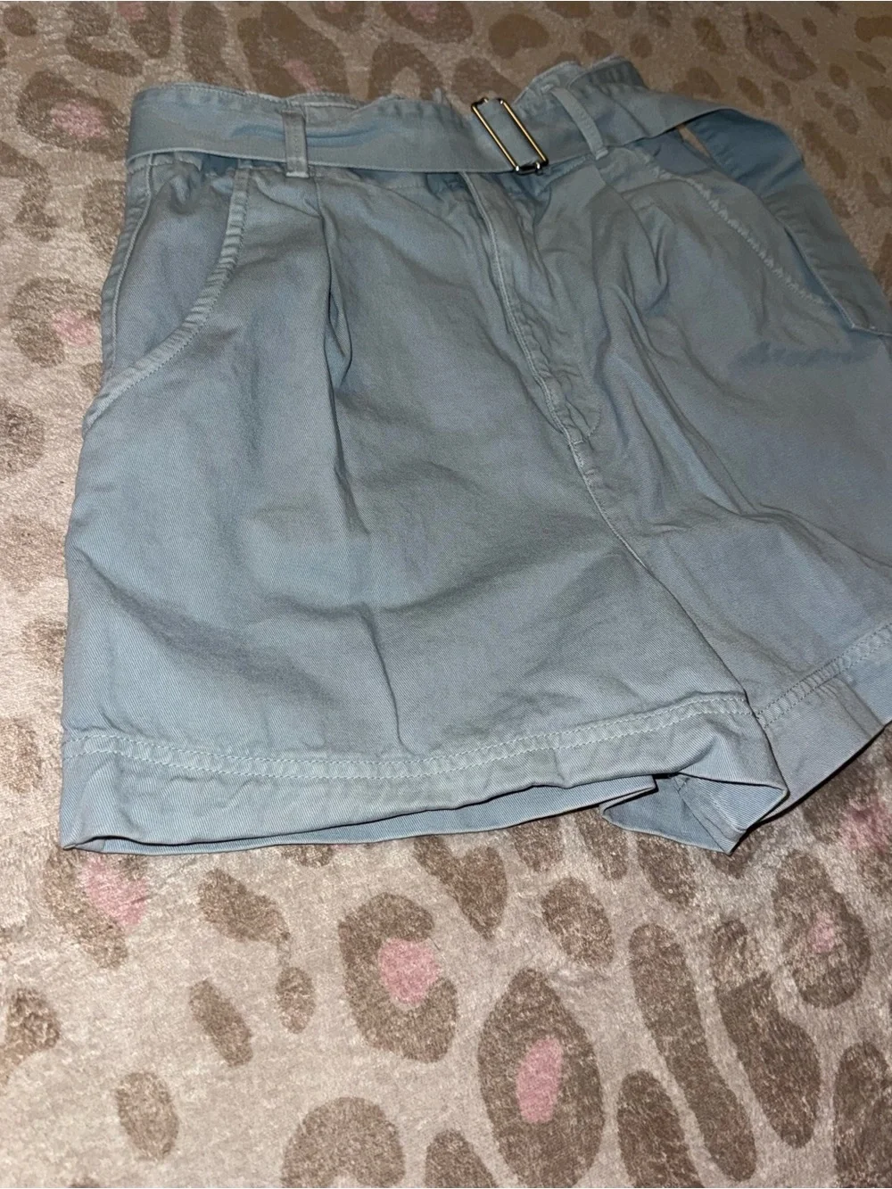 Zara Light Blue High-Waist Belted Pleated Shorts